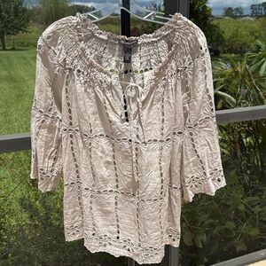 INC cotton fall crème/tan Eyelet lace Tunic Top size 4